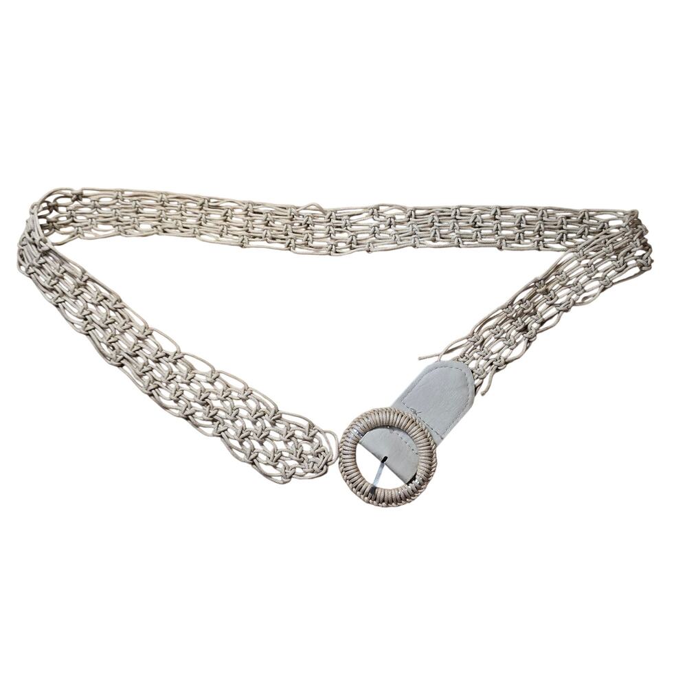 70s Boho Style Beige Macrame Knotted Cord Belt